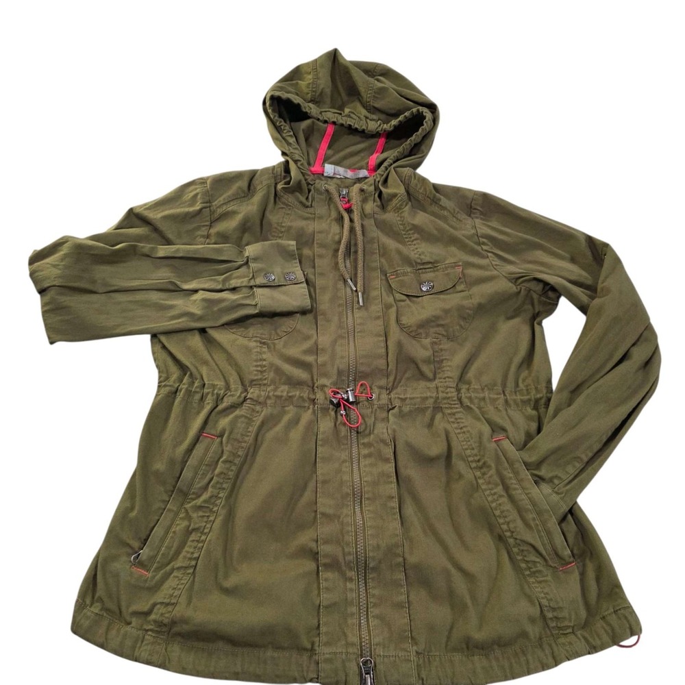 Athleta Hooded Utility Jacket Green Drawstring‎ Pockets Womens Size Medium Used